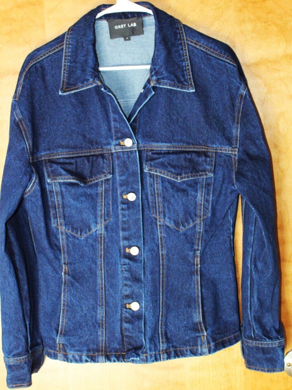 Grey Lab Women's Denim Jean Jacket Size M Navy Blue Dark Wash
